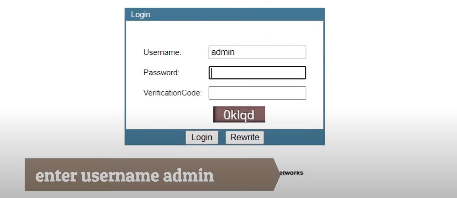 Modem login screen